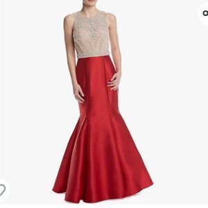 NWT Xscape red beaded trumpet dress gown 8